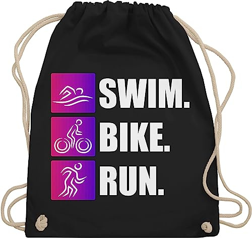 Turnbeutel Rucksack - Swim. Bike. Run. - Unisize - Schwarz - geschenke für triathleten sport triathlon beutel geschenk geburtstag triathlete triathlet stoffrucksack wechselbeutel swim bike run