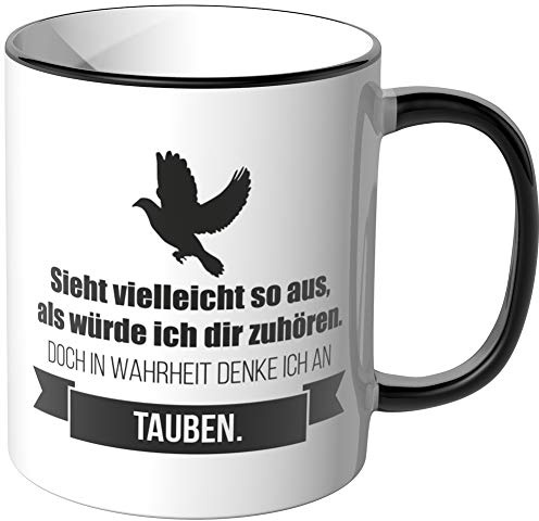 JUNIWORDS Tasse - Ich denke an Tauben - Wähle Motiv & Farbe - Schwarz
