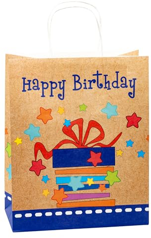 TSI Geschenktüten aus Kraftpapier Happy Birthday, 6er Packung, Größe: Groß (HxBxT 32 x 26 x 13,5 cm), Art. Nr. 88315
