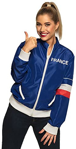 Boland - top tuta Francia, per donna, paesi, bandiera, tuta da jogging, stile retrò, sportivo, costume di gruppo, Coppa del Mondo, Campionati Europei, festa a tema, carnevale