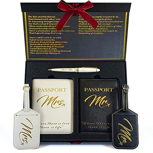 DELUXY Mr and Mrs Gepäckanhänger und Reisepasshalter-Set – niedliche Brautduschengeschenke, Hochzeitsgeschenke, Verlobungsgeschenk für einzigartige Paare, Jubiläum