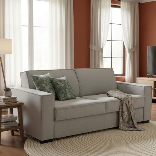 Talamo Italia - 2-Sitzer Schlafsofa Samantha, Wohnzimmersofa mit drehbarer Öffnung, gepolsterter Stoff mit schmalen Armlehnen, 100 % Made in Italy, 160 x 95 x 90 cm, Grau