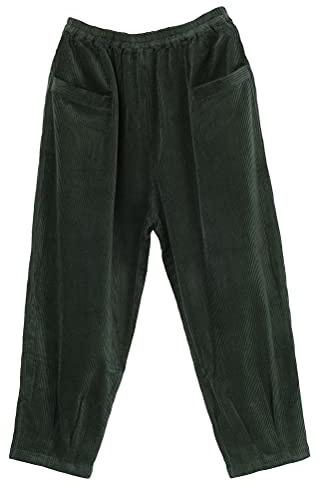 FTCayanz Pantaloni Donna Vita Elastica Velluto a Coste Cotone Gamba Larga Harem Pantaloni con Tasche Verde M