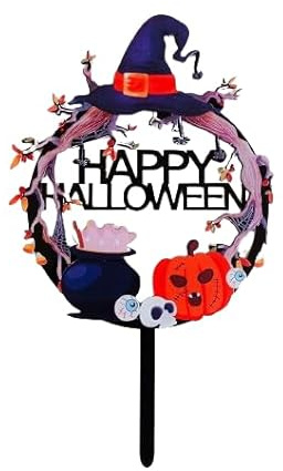 Happy Halloween Tortenaufsatz Acryl Schwarz Vintage Kürbis Hexe Party Topper Elegante Dekoration UK (H001)