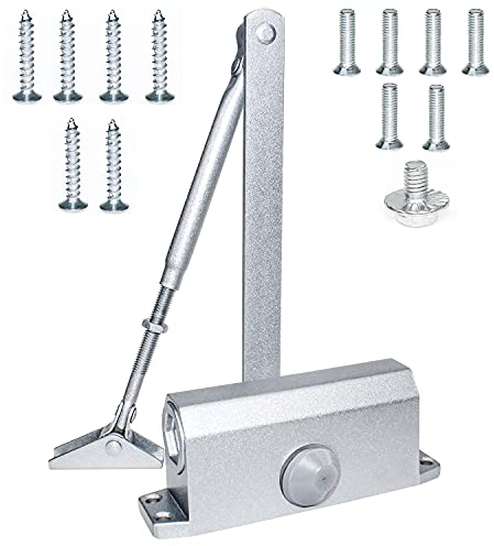 Cierrapuertas Automatico Hidráulico Cierrapuertas Muelle Aleación Aluminio Cierre Automático Ajustable Ideal para Hogar y Comercial, Brazo Normal, Con Retenedor