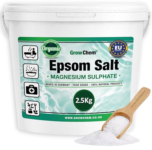 Grow Chem Epsom Salts (2.5KG Bucket) Magnesium Bath Salts for Feet/Soaks | Food Grade & Natural Magnesium Sulphate Bath Salt, Mined in Germany- for Muscle Soaks, Foot Baths, Sports Recovery & Plants