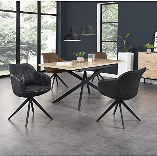 B&D home® Esszimmerstuhl ARVIT – drehbar mit Armlehnen, 360° Funktion, Schwarze Wildlederoptik, Kaltschaumpolsterung, schwarzes Metallgestell, Designstuhl für Esszimmer, Büro & Küche