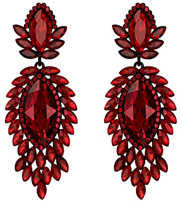 EVER FAITH Ohrringe Österreichisches Kristall Braut Modeschmuck Marquise Tropfen Art Deco Kronleuchter lange Ohrstecker Rot Schwarz-Tone