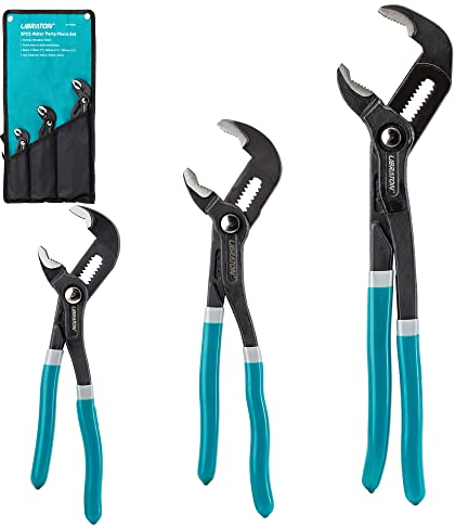 Libraton CR-V Steel Plumbing Pliers Set - Groove Joint & V-Jaw Tongue & Groove Pliers, Pipe Grips, Ratcheting Push Button Adjustment, 3PCS