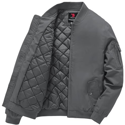 Gopune Men's Windproof Bomber Jacket Warm Water Resistant Windbreaker Winter Outwear Quilted Jackets Coats Deep Grey,M