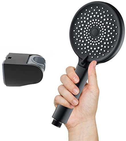 Yossee Black Shower Head Holder, Large High Pressure Power Booster Water Saving Showerhead, Universal Replacement, 3-Setting Multi-Functional Spray Modes - Rain, Massage and Combination