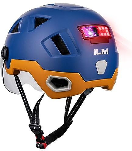 ILM Smart Fahrradhelm Damen Herren mit Visier Warnung Bremse LED Lichtsensor Lichtfunktion Kopfneigen Blinken Auszulösen