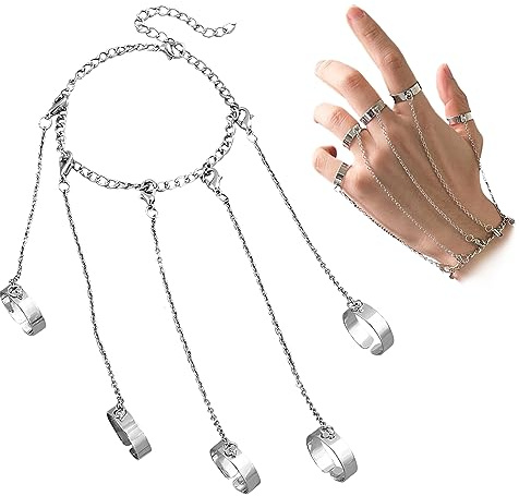 Bague Vintage Kurapika Punk Croix à Chaînette avec Pompon, Chaîne Argentée et Bracelet pour Femmes et Hommes