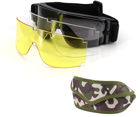 Hensych UV-400-für Männer und Frauen,Schutz blendfrei, Fahrradbrille, Sport-Sonnenbrille Schutzbrille mit 3 Austauschbaren Beschlagfrei & Kratzfest Gläsern Schießbrille für Sportschützen