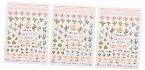 FRCOLOR Adesivi Per Unghie a Forma Di Cactus 3 Pezzi, Decalcomanie Nail Art Da Donna Per Feste Ed Eventi, Materiale Resistente Per Nail Art Fai Da Te Facile