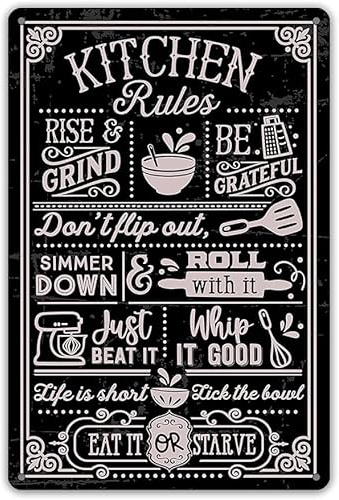 Funny Kitchen Quote Metal Tin Sign Wall Decor Kitchen Rules Sign for Home Kitchen Coffee Shop Decor Gift