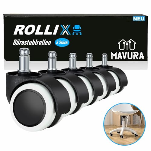 ROLLIX Bürostuhlrollen Hartbodenrollen Stuhlrollen, Chefsesselrollen - leise & kratzfrei 11mm [5er Set]