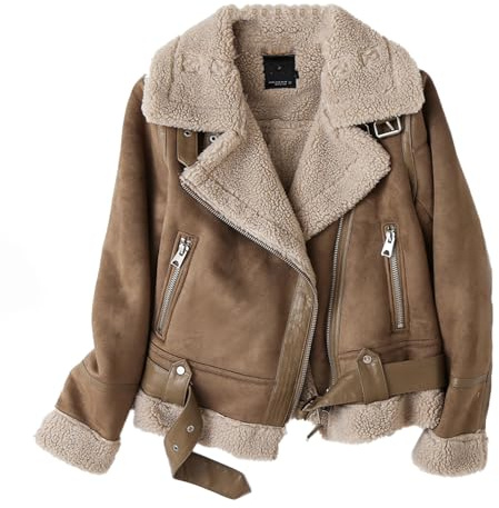 BETAM - Cappotto corto in similpelle marrone da donna per l'inverno, con pelliccia integrata, vintage, con zip, revers, maniche lunghe, giacche femminili per l'outdoor, chic, Marrone, M Short