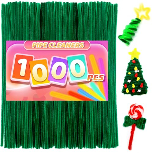 Praisebank 1000 Stück Weihnachts-Pfeifenreiniger zum Basteln, Grün