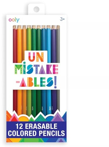 Ooly UnMistakeAbles Erasable Colored Pencils Set of 12, Stress and Mess Free Drawing & Coloring Pencils for Kids and Adults, Colorful School Supplies for Arts and Crafts