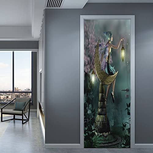 stickers paroi de douche 50x125cm(19.68 inches * 49.21 inches) Fille lumière 3D Wall Sticker Autocollant Art Decor Vinyle Mural Amovible Poster ScèNe FenêTre Porte Papier Peint pour Les Murs