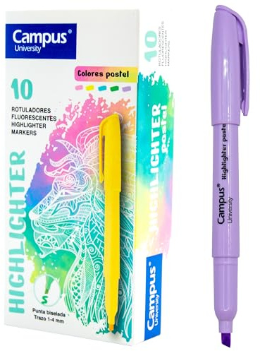 Campus – Evidenziatori Pastello, Matita pennarello con punta smussata, confezione da 10 evidenziatori a base d'acqua, evidenziatori pastello (viola)