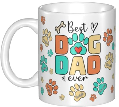 Personalisierbare Kaffeetasse mit Hundepfoten-Namen, Keramiktasse mit Hundeknochen, 325 ml, Wasserbecher, Geschenk für Vater, Opa, Ehemann, Papa