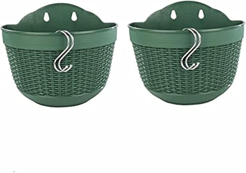 Blumentopf Wandmontage 2 Stück Halbrunder Hängende Wandbehang Pflanzgefäße Kunststoff Aufhängen Blumentöpfe mit Haken Wandpflanzentopf Pflanzentöpfe Hängetopf für Zaun Balkon Terrasse (21cm Grün)