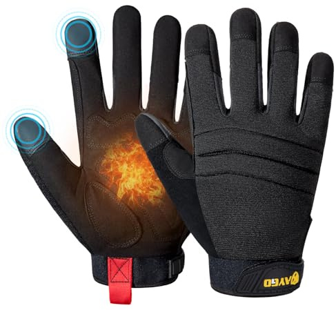 KAYGO Thermo Mechanische Arbeitshandschuhe Liner Gefüttert 1 Paar, KG127WB | Warme Mechaniker Arbeitshandschuhe, Ideal für Winter Arbeit Kühlhaus Lager Bau bei kaltem Wetter (Voll Schwarz, M, Gr 8)