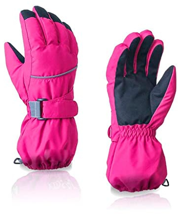 Waterproof Children Kids Ski Gloves Winter Warm Full Finger Boys Girls Snow Snowboard Gloves (Color : Blue, Size : 4-6 Years Old) (Rose 12)