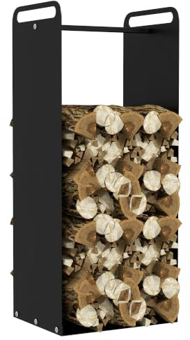Outsunny Porte-bûches Intérieur Poignées Supérieures Acier 37x30x90cm Noir | Support de Bois de Chauffage, Range-Bûches Intérieur, Extérieur, Charge 30 kg, Résistant à Usure et Rouille