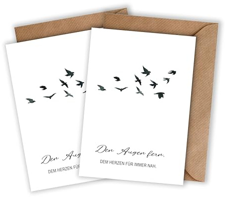 WBdesignz Trauerkarte 2er Pack mit Umschlägen - Vögel Beileidkarte mit Spruch Kondolenzkarte stilvoll minimalistisch Anteilnahme Abschiedskarte Trauer (DIN A6) (2x)