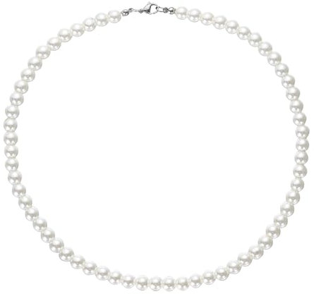 HSWYFCJY 8 mm Perlenkette Herren Damen Halskette Weiße Runde Faux Perlen kette 45 cm Länge Perlen Choker Kette perlen schmuck Geschenke für Männer Frauen
