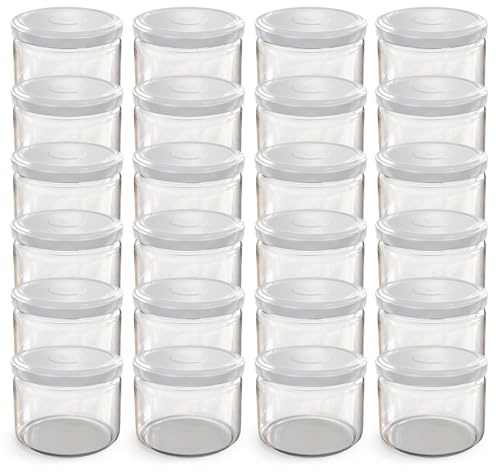Oputec 24 x 282 ml Einmachgläser mit Schraubdeckel Weiß – Perfekt für Marmeladen, Konfitüren und mehr, kleine Gläser mit Deckel, ideal als Marmeladengläser und Dip-Schraubgläser