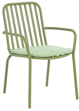 METRO Professional Sedia da Esterno con Braccioli e Cuscino Soto, Alluminio, Impilabile, Ideale per Ristorante e Giardino, Verde Oliva