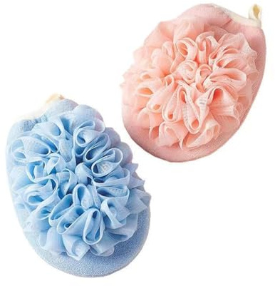 Limeow 2 Piezas Rosa y Azul Esponja Baño, Esponja Ducha, Esponjas Jabonosas, Estropajo Baño, Guante Exfoliante Corporal Suave, Fácil de Hacer Espuma, Ideal para la Limpieza y Exfoliación Corporal