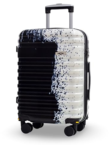 CBA Cabin Luggage – 57cm Lightweight Suitcase (50cm Without Wheels, Airline Approved) – ABS+PC Shell, Removable Wheels, Spare Wheel, TSA Lock, Cup Holder – Black & White