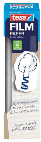 tesafilm PAPER - transparentes Klebeband, beschriftbar, handreißbar, leises Abrollen, ideal für Dekoration, Basteln, Geschenkverpackung, Büro und Schule, 8 Rollen á 19 mm x 10 m