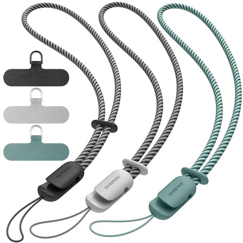 SURPHY 3 Psc Dragonnes Téléphone Portable réglable Léger avec 3 Patch | Courte Cordons Téléphone Portable, Lanière pour Clé, USB, Lecteur MP3, MP4 et Plus