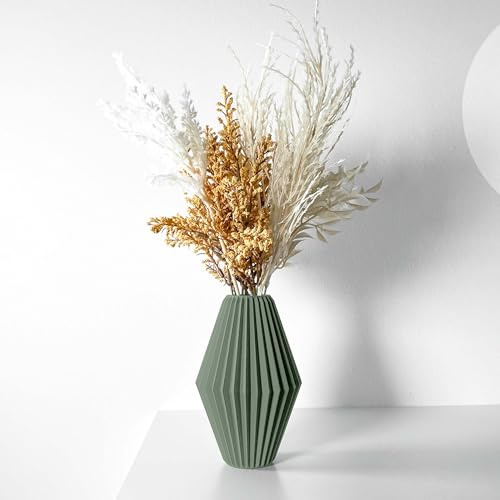 Mugalab - Hivara Vaso Portafiori da Interni, 130mm x 200mm, Disponibile in Arachide/Mattone/Verde/Porpora/Blu/Antracite/Tortora, PLA Ecologico, Design Sfaccettato, Prodotto in Italia (Salvia)