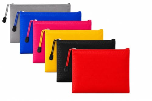 A5 PVC Canvas Storage Zipper File Bag Handbag Zip Wallet File Mesh Bags Storage Document Folder Waterproof Pouch School Office Travel (Size :23.5 cm X 17.5cm) (Bright (Pack of 6))
