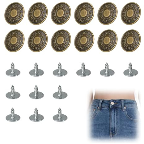 SuriNexCentrics 20mm Jean Button Replacement No Sew Metal Buttons for Jeans Waist Tightener Clips – 12 Sets Rustproof Tack Buttons for Denim Jackets Pants Bags (Bronze)