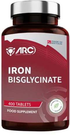 Gentle Iron Bisglycinate 28mg 400 Tablets High Strength - Vegan - Energy Tablets for Tiredness and Fatigue - High Absorption Iron Supplements for Women and Men