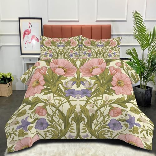 Edredón Relleno Nórdico 4 Estaciones Cama 180 230x260cm - Edredón Flores De Vid Retro Nórdico de Fibra Estilo Victoriano Suave Transpirable para Invierno, Primavera y Otoño, Verde Salvia