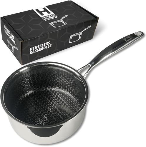 HENSSLERS Saucepan 16 cm [All Types of Cookers] - Stainless Steel Saucepan - Saucepan with Innovative Ceramic Coating + Non-Stick Effect - Small Cooking Pot - Mini Pot - Casserole Suitable for