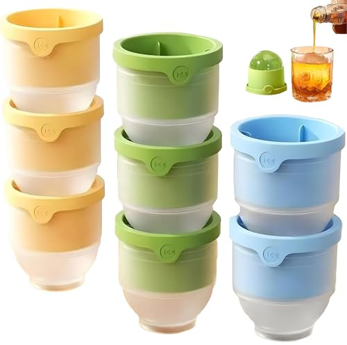 Eiswürfelform Groß mit Deckel - 8er Set XXL Eiskugelformer, BPA-Freie Eiswürfelform für Kugeln & Runde Eiswürfel (6cm), Ice Cube Tray mit Deckel, Ideal für Whisky, Cocktails und Getränke