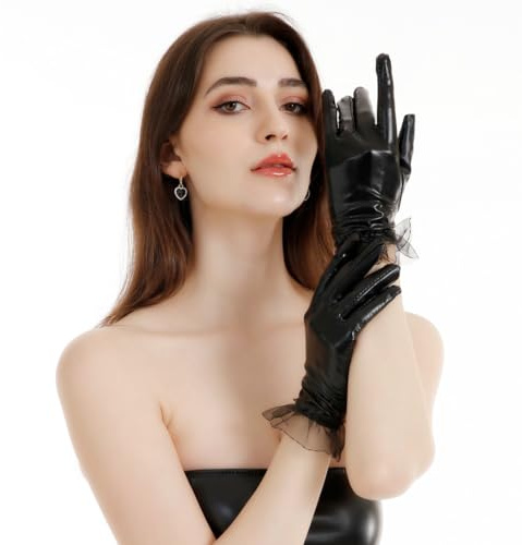 WUYJI Women's Gloves & Mittens, 1 paio di guanti in pelle verniciata nera a rete da donna, guanti in pelle nera da donna, guanti invernali in pelle adatti per la guida esibizioni Halloween feste