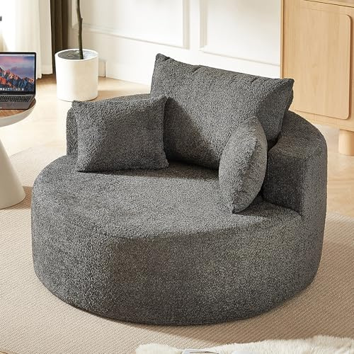 Bladez Poltrona singola in schiuma di ciniglia, moderna senza montaggio, morbida poltrona relax per soggiorno, camera da letto, salotto e sala dimostrazioni (grigio)