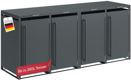 STEELSØN Xalara Mülltonnenbox für 4 Tonnen bis 240L, Anthrazit, aus Stahl | Mülltonnenverkleidung, Müllcontainer, wetterfeste & UV-beständige Müllbox, Gerätebox für Garten, Verkleidung für Mülltonnen