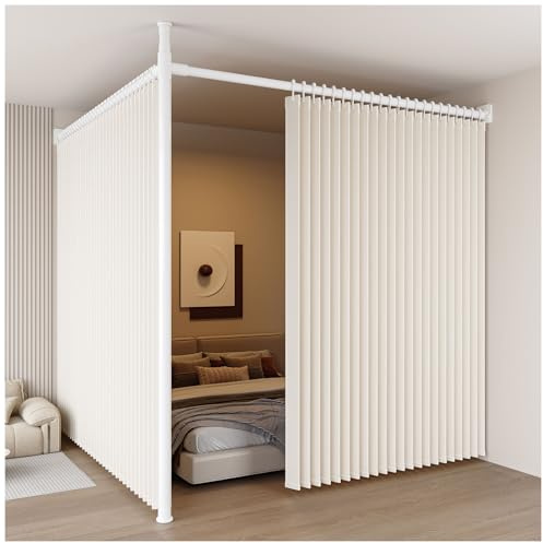 Barra Para Cortina Divisoria De Ambientes,Divisor Ambientes Sin Necesidad Perforaciones,Sin DañAr Las Superficies,Ideal Separar Espacios Y Colgar Cortinas Divisorias(160-210cm : 260-310cm,Cream)